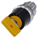 3SU1050-4JF01-0AA0-Key-operated switch O.M.R, 22 mm, round, metal, shiny, lock number 73033, yellow, with 2 keys, 2 switch positions O-I, latching, actuating angle 90°, 10:30h/13:30h, Key removal O