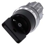 3SU1050-4HF01-0AA0-Key-operated switch O.M.R, 22 mm, round, metal, shiny, lock number 73034, black, with 2 keys, 2 switch positions O-I, latching, actuating angle 90°, 10:30h/13:30h, Key removal O