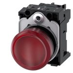 3SU1102-6AA20-1AA0-Indicator lights, 22 mm, round, plastic, red, lens, smooth, with holder, LED module, with integrated LED 24 V AC/DC, screw terminal