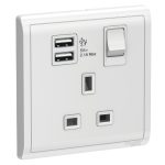 SCHNEIDER E8215USB_AS - 13A 1 Gang Switched Socket with 2.1A USB