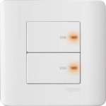E8432D20-WW - 20 A 2 gang dp switch with neon White Plate + White Surround