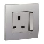 KB15L_AS - 13A 250V 1Gang Large Dolly Switched socket, Aluminium silver