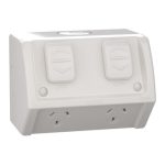 WSC227 - Weathershield Socket Twin, 10A, 250VAC, IP54 | Resistant Grey
