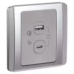 E3032ACQUSB_GS - 21W Type A + Type C, PD+QC3.0 USB Charger, Grey Silver