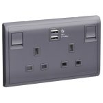 Schneider Pieno - 13A Twin Gang Switched Socket with 2.1A USB, Lavender Silver