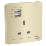 Schneider AvatarOn - E8315USB_WG - 2 USB charger + switched socket, 3P, 13A, Wine Gold