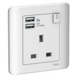 13A 1 Gang Switched Socket with 2.1A USB, White - E8415USB WE
