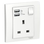 Schneider Power socket outlet+USB charger, Vivace, 13A, 1 gang, white - KB15USB_WE
