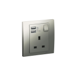 Schneider Pieno 13A Single Switched Socket With 2X2.1A Usb Aluminium Silver