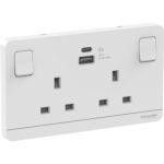SCHNEIDER E83T25ACUSB_AWE-Switched socket with USB charger, Avataron, 21W type A+C, 2 gang, 13A, white