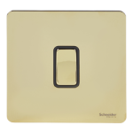 Schneider electric - Switch, Ultimate Screwless flat plate, 16A, intermediate, black & brass GU1414BPB