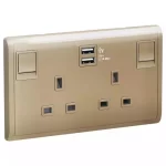 SCHNEIDER E82T25USB_WG-13A Twin Gang Switched Socket with 2.1A USB, Wine Gold