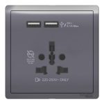 Schneider Pieno 16A International Socket with 2.1A USB, Lavender Silver - E8242616USB_LS