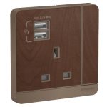 SCHNEIDER E8315USB_WD-AVATARON 2 USB charger + switched socket, 3P,13A, Wood
