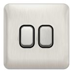 Schneider Lisse - Plate Switch - 2 gang 2 way - 10AX Stainless Steel with Black interior GGBL1022BSSS