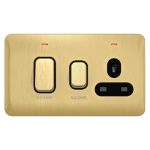 SCHNEIDER GGBL4001BSB-Lisse - Cooker Control Unit with 13A Socket LED Ind 45A DP Satin Brass with Bl