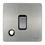 SCHNEIDER GU2413BSS-Switch, Ultimate Screwless flat plate, 20A, 2-pole, flex outlet, black & stainless steel