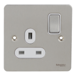 SCHNEIDER GU3411DWSS-ULT.SCRWLS Flat Plate-1Gang- 13A-DP-switched with neon- stainless steel