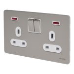 SCHNEIDER GU3421DWPN-ULT.SCRWLS Flat Plate-2Gang- 13A-DP-switched with neon- Pearl nickel