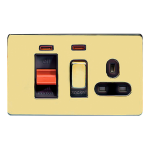 SCHNEIDER GU4401BPB-Cooker control unit, Ultimate Screwless Flat plate, 45A, 2 poles, switched socket, british, neon, black & brass