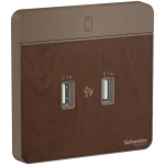 Schneider AvatarOn - E8332USB_WD - USB charger, 2 type A, 2.1 A, Wood