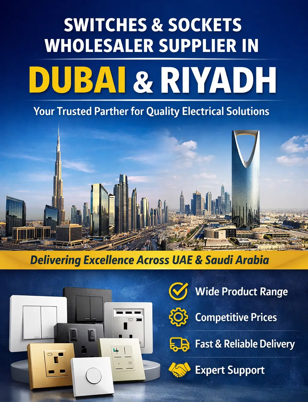 switches and sockets wholesaler and supplier in Dubai Riyadh